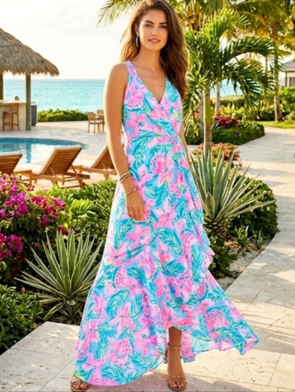 Lilly Pulitzer Taylee Maxi Dress in Blue Ibiza Gimme The Juice Size 4 NWT